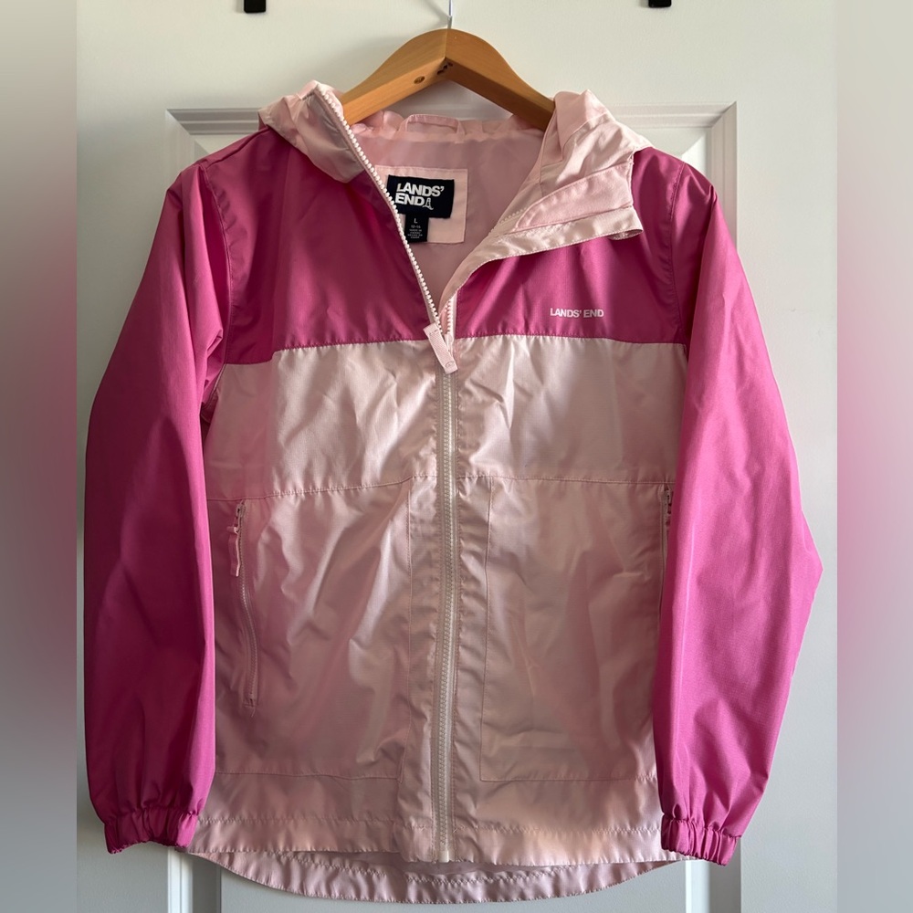 Lands End Girls Pink Windbreaker‎ Jacket Large (12-14)